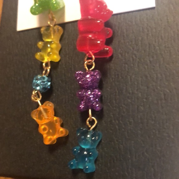 NWT Betsey Johnson Sparkly Rhinestone Glittery Gummy Bear 🐻 Earrings - Picture 10 of 17